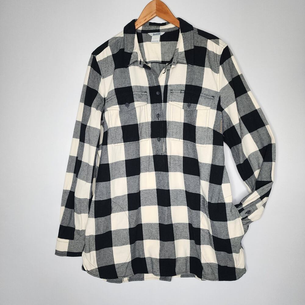 Duluth Black & White Free Swing Tunic Button Up Shirt Women's Size Large